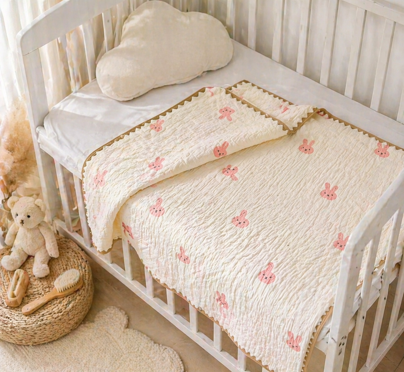 Couverture bébé lapin rose douillet
