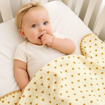 Couverture bébé motif cœur bebe réveillé dans lit