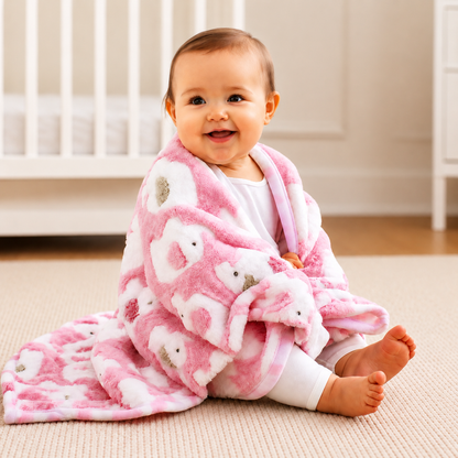 Couverture bébé rose motif éléphant bébé assis