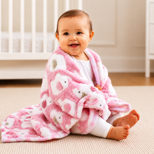 Couverture bébé rose motif éléphant bébé assis