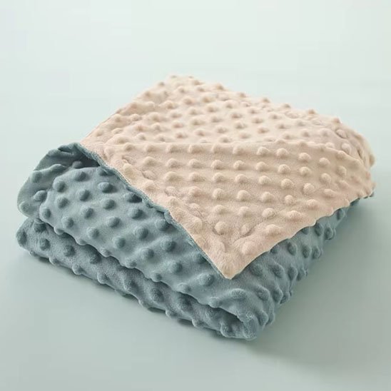 Couverture bébé rose poudre et grise clair réversible