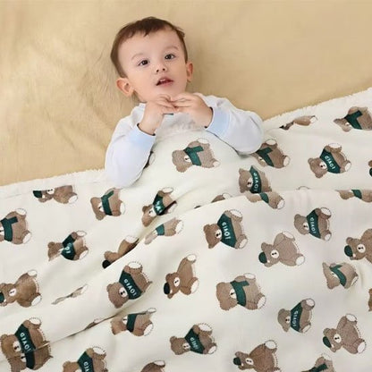 couverture bebe blanche motif oursons marrons bebe allonge